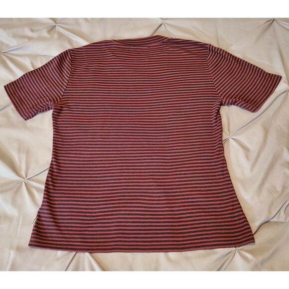 Vans Women's Red/Black Striped Metallic Crop T-Shirt Sz L mock neck Maroon - Picture 2 of 9